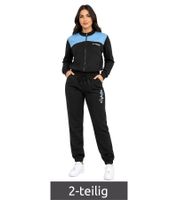Australian Damen Lounge-Wear-Set 2-teilig Baumwoll Sweat-Jacke & Jogginghose mit Logo-Schriftzug AF41 Schwarz/Weiß/Blau
