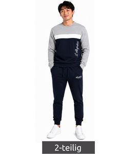 Completo da casa da uomo Australian Homewear: maglione e pantaloni della tuta in cotone con logo AF74, grigio melange/blu scuro/bianco