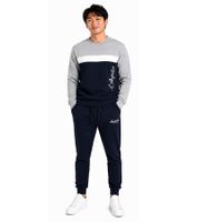 Completo da casa da uomo Australian Homewear: maglione e pantaloni della tuta in cotone con logo AF74, grigio melange/blu scuro/bianco