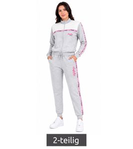 Australian Damen Lounge-Wear-Set 2-teilig Baumwoll Sweat-Jacke & Jogginghose mit Logo-Schriftzug AF 40 Grau meliert