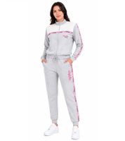 Australian Damen Lounge-Wear-Set 2-teilig Baumwoll Sweat-Jacke & Jogginghose mit Logo-Schriftzug AF 40 Grau meliert