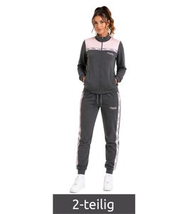 Conjunto de ropa de estar por casa para mujer Australian Homewear, 2 piezas: Sudadera y pantalón deportivo de algodón con logo, AF 40, Antracita Gris/Rosa