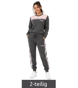 Moderner Australian Damen 2-teiliger Homewear- & Freizeit-Jogginganzug mit Sweatshirt & Jogginghose AF 43 Anthrazit in Grau/Rosa