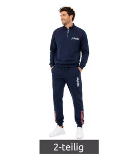 Completo da casa da uomo Australian Homewear: felpa con mezza zip in cotone e pantaloni da jogging con logo stampato, AF72 Blu Navy