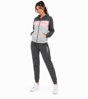 Australian Damen Lounge-Wear-Set 2-teilig Baumwoll Sweat-Jacke & Jogginghose mit Logo-Schriftzug AF42 Anthrazit/Rosa/Grau meliert