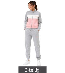 Australian Damen Lounge-Wear-Set 2-teilig Baumwoll Sweat-Jacke & Jogginghose mit Logo-Schriftzug AF42 Grau/Weiß/Rosa