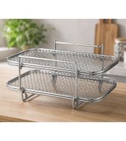 Insert pour friteuse à air chaud en acier inoxydable, conception à deux niveaux, compatible avec les friteuses de 5 à 6 litres, dimensions approximatives : 19,5 x 13 x 11,5 cm *Produit de seconde main – Testé et entièrement fonctionnel**