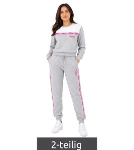 Australian Damen Lounge-Wear-Set 2-teilig Baumwoll Sweatshirt & Jogginghose mit Logo-Schriftzug AF 43 Grau/Weiß/Rosa