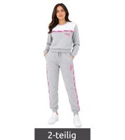 Australian Damen Lounge-Wear-Set 2-teilig Baumwoll Sweatshirt & Jogginghose mit Logo-Schriftzug AF 43 Grau/Weiß/Rosa