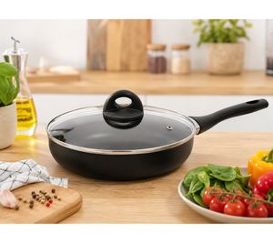 Sitram Bratpfanne 24 cm mit Glasdeckel Antihaftbeschichtung Soft-Touch-Griff **B-Ware – geprüft & funktionell einwandfrei** Schwarz