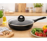 Sitram Bratpfanne 24 cm mit Glasdeckel Antihaftbeschichtung Soft-Touch-Griff **B-Ware – geprüft & funktionell einwandfrei** Schwarz