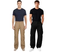 Durable Build Your Brand Pure Vintage Men's Cotton Cargo Trousers – Outdoor & Work Pants with 8 Pockets (Beige or Black)