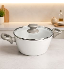 Pentola in alluminio con coperchio in vetro, 20 cm, tecnologia antiaderente svizzera ILAG **Articolo di seconda scelta - Testato e perfettamente funzionante** colore bianco