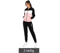 Australian Women's 2-Piece Cotton Loungewear Set (Sweat Jacket & Joggers with Logo Lettering) – Black/White/Pink, Blue/Pink, Grey/Navy Blue, Grey Melange