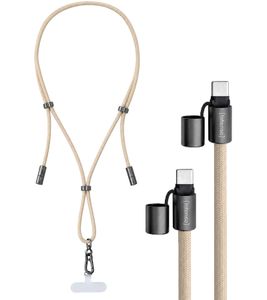 Cordón para celular Intenso con función de carga y datos, 2 puertos USB-C, hasta 1,65 metros **Producto de segunda mano – Probado y completamente funcional** Beige