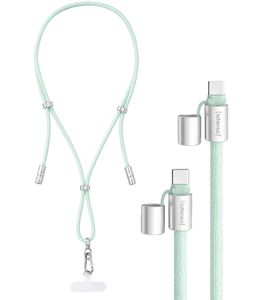 Cordón para celular Intenso con función de carga y datos, 2 puertos USB-C, hasta 1,65 metros **Producto de segunda mano – Probado y completamente funcional** verde claro