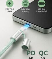 Cordón para celular Intenso con función de carga y datos, 2 puertos USB-C, hasta 1,65 metros **Producto de segunda mano – Probado y completamente funcional** verde claro