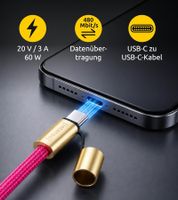 Cordón para celular Intenso con función de carga y datos, 2 puertos USB-C, hasta 1,65 metros **Producto de segunda mano – Probado y completamente funcional** rosa