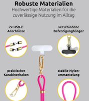 Cordón para celular Intenso con función de carga y datos, 2 puertos USB-C, hasta 1,65 metros **Producto de segunda mano – Probado y completamente funcional** rosa