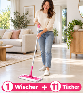 Practical Swiffer Floor Mop Including Handle, 8 Dry Cloths & 3 Wet Cloths – 360° Swivel Head – B-Stock – Checked – Pink