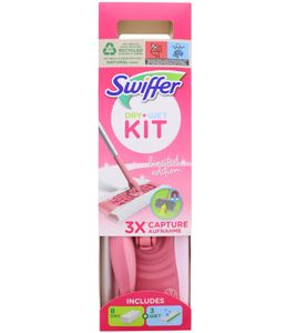 Kit de inicio Swiffer con 1 mopa + 8 toallitas secas y 3 húmedas con cabezal giratorio de 360° **Producto de segunda mano – Probado y en perfecto funcionamiento** 20130689 Rosa