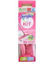 Kit de inicio Swiffer con 1 mopa + 8 toallitas secas y 3 húmedas con cabezal giratorio de 360° **Producto de segunda mano – Probado y en perfecto funcionamiento** 20130689 Rosa