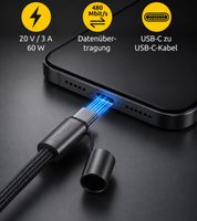 Cordón para celular Intenso como cable de carga y datos, 2 puertos USB-C, hasta 1,65 metros, carga rápida de hasta 60 vatios. **Producto de segunda mano – Probado y en perfecto funcionamiento**. 