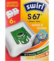 Paquete de 6 bolsas para aspiradora Swirl S67 con filtro EcoPor (6 bolsas de filtro de polvo + 1 microfiltro, suministro para un año) **Producto de segunda mano – Probado y en perfecto estado** Blanco/Verde