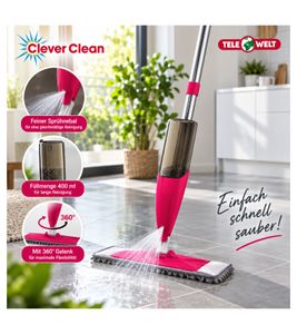 Mocio Clever Clean con funzione spray - Mocio con snodo girevole a 360°, antibatterico - 130x12x46 cm **Articolo di seconda scelta - Testato e perfettamente funzionante** Grigio/Arancione