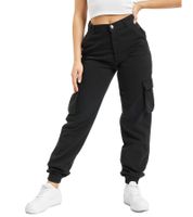 Stylish DEF women's cotton cargo pants with cargo pockets (Model DFLCP012) in black and khaki