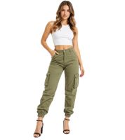 Stylish DEF women's cotton cargo pants with cargo pockets (Model DFLCP012) in black and khaki
