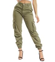 Stylish DEF women's cotton cargo pants with cargo pockets (Model DFLCP012) in black and khaki