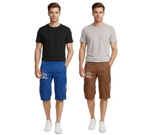 Pantaloncini cargo casual da uomo FQ1924 Mael, pantaloni estivi in ​​cotone 21900196 181018, blu o marrone