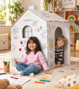 Collectino Mal- und Spielhaus aus Pappe 120x93,5x80cm inkl. Softmalstifte-Set **B-Ware – geprüft & funktionell einwandfrei** in Weiß