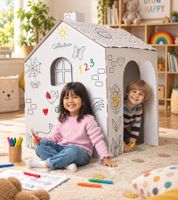 Collectino Mal- und Spielhaus aus Pappe 120x93,5x80cm inkl. Softmalstifte-Set **B-Ware – geprüft & funktionell einwandfrei** in Weiß