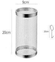 Cesta cilíndrica de acero inoxidable para parrilla con gancho, accesorio para barbacoa, 20 x 9 cm **Producto de segunda mano – Probado y en perfecto estado** Plata