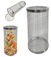 Cesta cilíndrica de acero inoxidable para parrilla con gancho, accesorio para barbacoa, 20 x 9 cm **Producto de segunda mano – Probado y en perfecto estado** Plata