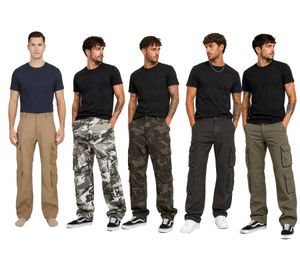 Durable Build Your Brand Pure Vintage Men's Cotton Cargo Trousers – Outdoor & Work Pants with 8 Pockets (Beige, Camouflage Grey/White, Camouflage Green, Anthracite, or Olive Green)