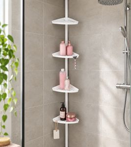 Telescopic Shower Caddy 125–260cm with 4 Shelves & Razor Holder **B-Grade – tested & fully functional** in White