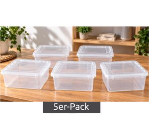 Ensemble de 5 boîtes de rangement empilables keeeper Bea avec couvercles, 5 x 1,7 L, 19,5 x 16,5 x 8,5 cm **Produit de seconde main – Testé et entièrement fonctionnel** Blanc/Transparent