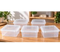Ensemble de 5 boîtes de rangement empilables keeeper Bea avec couvercles, 5 x 1,7 L, 19,5 x 16,5 x 8,5 cm **Produit de seconde main – Testé et entièrement fonctionnel** Blanc/Transparent