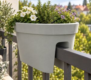 Jardinière de balcon Jelenia Plast, accessoire de balcon, env. 40 x 26 x 24 cm **Produit de seconde main – Inspecté et entièrement fonctionnel** Gris/Blanc