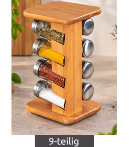 KESPER 8 Pots à Épices dans un Carrousel à Épices Pratique en Bambou Certifié FSC® env. 15 x 25,5 x 12,5 cm **Produit de seconde main – testé et parfaitement fonctionnel** Marron