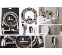 Practical washbasin & bidet hand spray set with shower hose, wall mount & mounting hardware – B-stock (inspected & fully functional) – Chrome/Silver