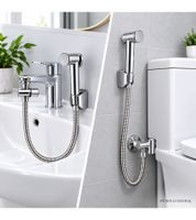 Practical washbasin & bidet hand spray set with shower hose, wall mount & mounting hardware – B-stock (inspected & fully functional) – Chrome/Silver