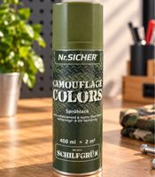 Pintura en aerosol Nr. Sicher CAMOUFLAGE COLORS, no reflectante, mate, resistente a la intemperie y a los rayos UV, 400 ml para hasta 2 m² **Producto de segunda mano – Probado** en verde caña