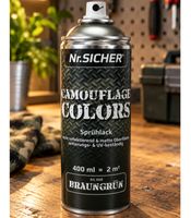Nr. Sicher CAMOUFLAGE COLORS Spray Paint – non-reflective, matte, weather- & UV-resistant, 400ml (covers up to 2m²) **B-Stock – inspected** (Brown-Green)
