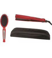 REVLON Hair Straightener with Ceramic Plates incl. Hairbrush & Storage Bag – Red (**B-Stock**)
