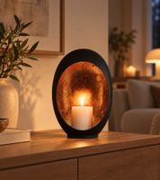  Ø 14 x 8 x 20cm Windlichtleuchte aus Metall mit kupferfarbenen Akzenten in Schwarz