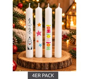 Pack de 4 velas cilíndricas de cera con 40 diseños navideños diferentes para decorar velas (2 x 19,5 cm, blancas)